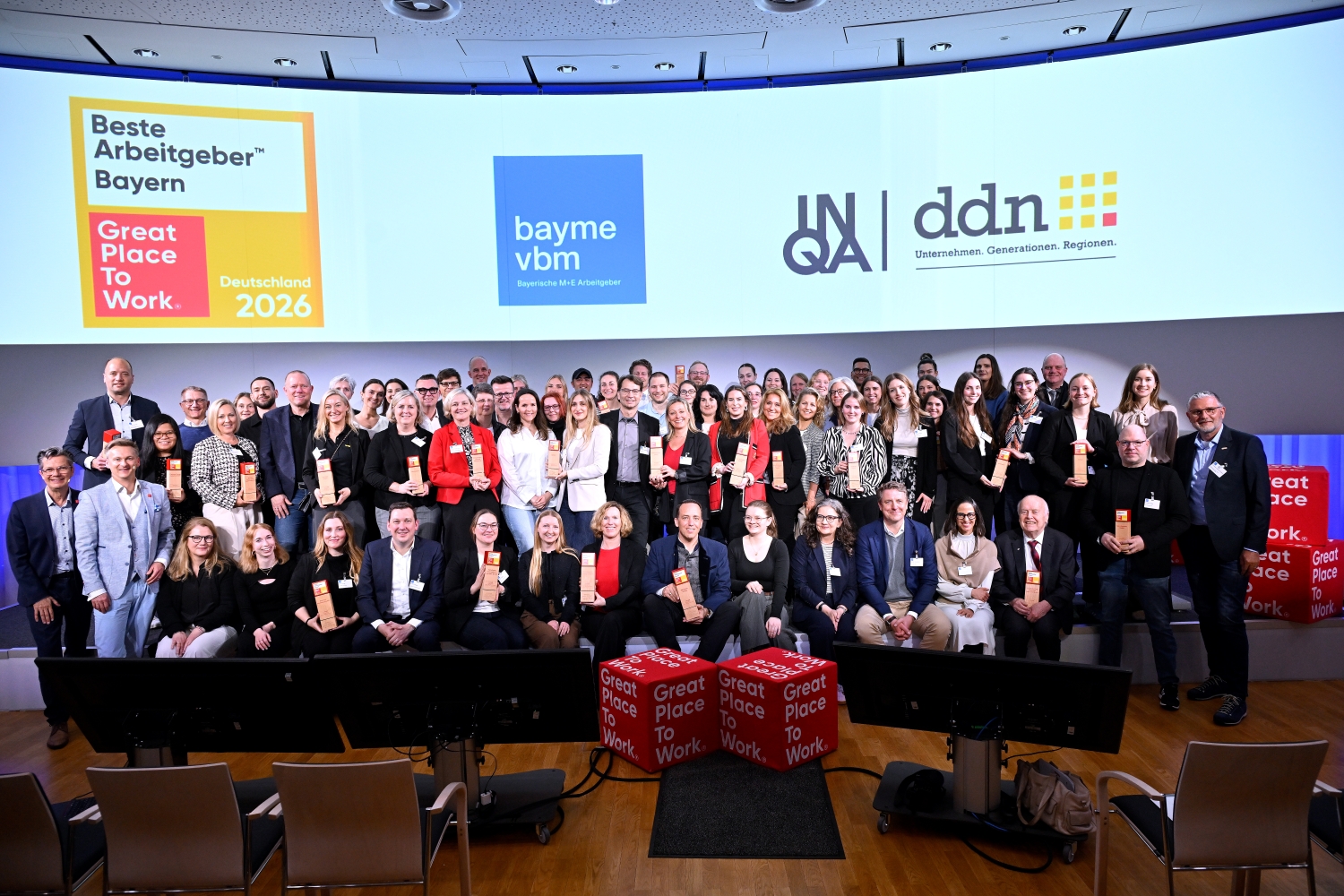 Die Wasserle GmbH unter mit 57 weiteren Unternehmen bei der Preisverleihung „Bayerns Beste Arbeitgeber 2026“ von Great Place To Work®